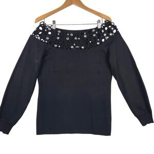 Boston Proper Sweater Women’s SZ LG Y2K 90s Style Long Sleeve Bejeweled Neck